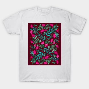 Magical garden - burgundy, pink, green T-Shirt